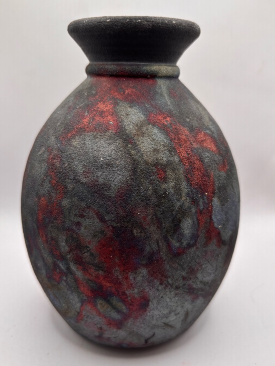 Raku Other - Raku Vase Rough Textured Surface and Dark Mottled Colors Signed by Graydon, 2000